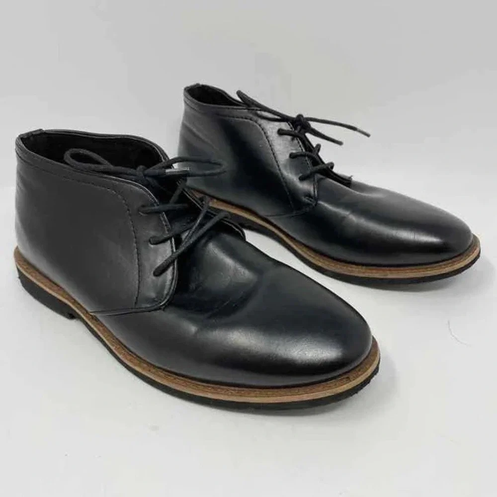 Deer Stags Boys Size 6M Black Ballard Chukka Boots Faux‎ Leather Lace Up